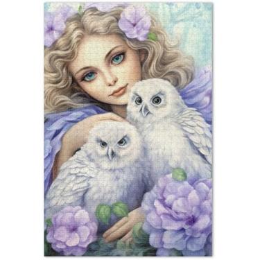 Imagem de Quebra-cabeças florais de fadas com corujas fofas, 1000 peças para adultos, arte floral, pintura, quebra-cabeça, jogos, presentes, 75 x 40 cm