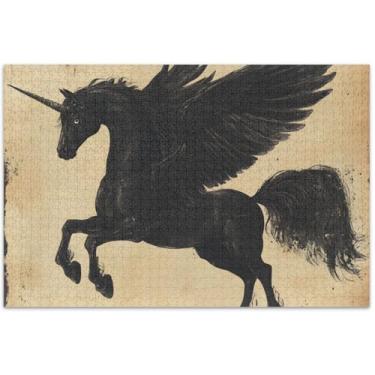 Imagem de Quebra-cabeça unicórnio Pegasus asas de cavalo para adultos 500 peças engraçado personalizado mordaça presente arte floral pintura, 20,5 x 14,9 polegadas