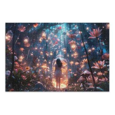 Imagem de Quebra-cabeça de garrafa de vidro brilhante Fantasy Forest para adultos, 1000 peças, quebra-cabeça familiar com letras nas costas