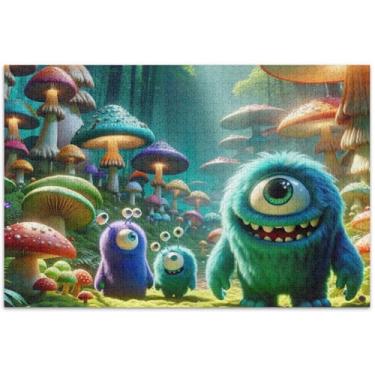Imagem de Quebra-cabeça de cogumelo com monstros fofos, 500 peças para adultos, presentes de festa de elefante branco, quebra-cabeças de paisagem, arte de flores de animais, 50 x 37 cm