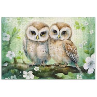 Imagem de Coruja floral fofa 1000 peças quebra-cabeça adultos engraçado jogo presentes natureza quebra-cabeças arte brinquedo pintura