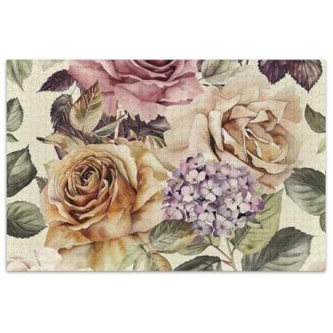 Imagem de Quebra-cabeça vintage com flores de rosas 1000 peças para adultos família elefante branco presentes arte quebra-cabeça arte decoração pintura