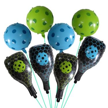 Imagem de 8 Pcs Pickleball Foil Balloons Set - 2 Blue & 2 Green Pickleball Balloons, 4 Racket Balloons (18-23 inch) for Sports Themed Party Decorations, Baby Shower, Game Night Supplies