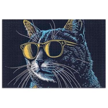 Imagem de Quebra-cabeça engraçado gato preto 500 peças para adultos presentes elefante branco arte quebra-cabeça arte quebra-cabeça