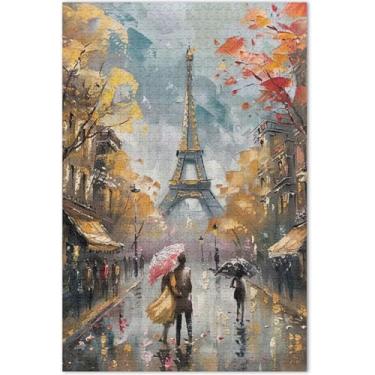 Imagem de Quebra-cabeça de arte de pintura Eiffel Paris 1000 peças adulto flor animal impressão divertido quebra-cabeça presentes para amantes de quebra-cabeça