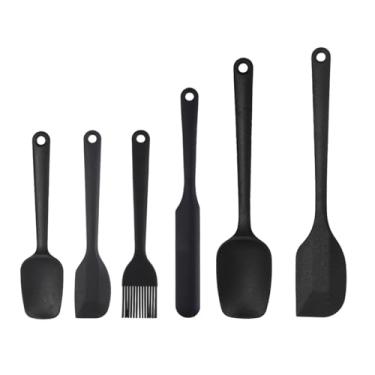 Imagem de Conjunto de espátulas de silicone de 6 peças, núcleo antiaderente e de aço inoxidável, livre de BPA, pode ser lavado na lava-louças, utensílios de cozinha para assar, cozinhar e misturar (preto)