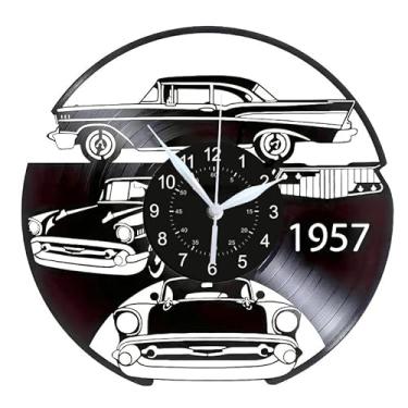 Imagem de Relógio de parede com disco de vinil, tema de carro clássico, preto, 30,5 cm, suporte de parede, decoração de sala de estar