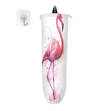 Imagem de Flamingo of Watercolour Red Wall Mount Plastic Bag Storage, suporte de sacola de supermercado, organizador de sacos para armazenamento de sacolas plásticas de cozinha