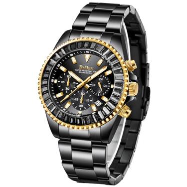 Imagem de Relógios de pulso masculinos de luxo luminosos, cronógrafo, analógico, quartzo, aço inoxidável, moderno, à prova d'água, X preto e preto, Cronógrafo, movimento de quartzo