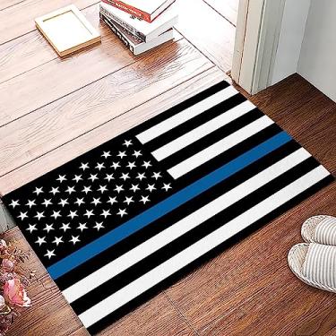 Imagem de Tapete de porta azul e branco com bandeira da polícia americana, tapetes de banheiro antiderrapantes, tapetes absorventes para policiais, tapete lavável, tapete de banho de espuma viscoelástica de