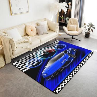 Imagem de Feelyou Tapete de carro de corrida azul para crianças, meninos, meninas, 12 x 18 cm, esportes radicais, sala de estar, ultramacio, velocidade, esportes, carro, destaque, tapete fixe, tapete decorativo