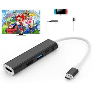 Imagem de Hub USB C 4K HDMI, adaptador multiportas USB C 4 em 1 com carregamento PD 100W, USB 3.0 e USB 2.0, hub portátil de alumínio para Switch, MacBook, iPad (preto)