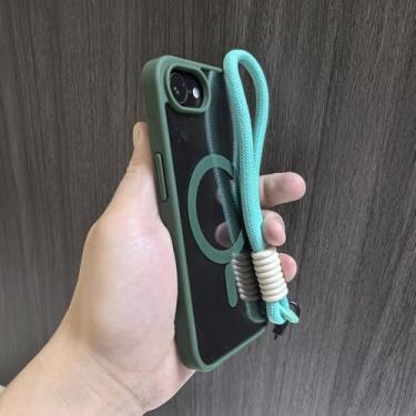 Imagem de Capa de celular transparente de luxo para iPhone 16, 15, 14, 13, 12, 11 Pro Max com cordão e alça de pulso à prova de choque, verde, para iPhone 16 Plus