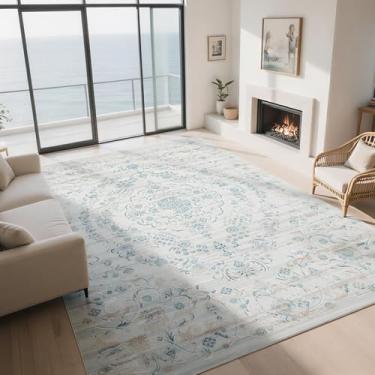 Imagem de Lbris Tapetes laváveis 20 x 25 cm para sala de estar - tapetes abstratos modernos para quarto, sala de jantar, tapete grande ultra macio de pilha baixa com suporte de borracha antiderrapante, tapete