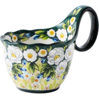 Imagem de Poshetion Tigela de sopa 2025 atualizada de 510 g segura para micro-ondas, tigela de sopa verde floral com alça de laço, tigela de cereais exclusiva para sopa, iogurte, lanche, batata frita, ensopado