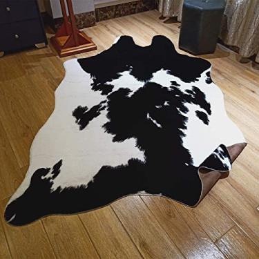Imagem de JACCAWS Tapete de couro sintético preto (1,9 m x 2,5 m) - Tapete de pele de animal macio e amigo da pele, tapete antiderrapante com estampa de vaca para sala de estar, quarto, sala de jantar ou