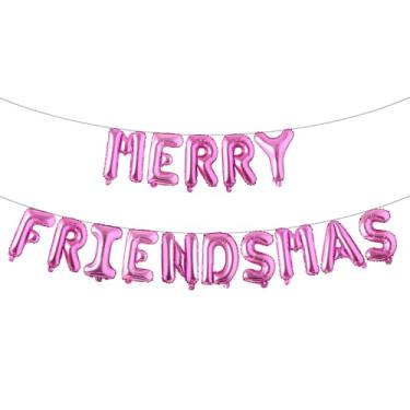 Imagem de Merry Friendsmas Decorações de festa Merry Friendsmas Banner Balões Tema de Amigos Guirlanda de Festa de Natal Decoração Suprimentos (MERRY FRIENDSMAS Rosa Vermelho)