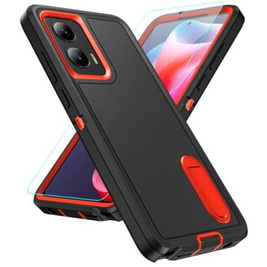 Imagem de Capa compatível com Motorola Moto G Stylus 5G 2024 com protetor de tela, suporte embutido, capa de 3 camadas resistente, à prova de choque e à prova de quedas, capa protetora de grau militar, preto e
