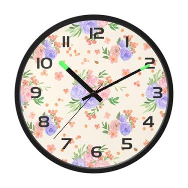 Imagem de CEBUGI Relógio de parede com luz noturna de 30,5 cm que brilha no escuro com sensor de voz, flores coloridas, relógios de parede operados por bateria para decoração de quarto e sala de estar