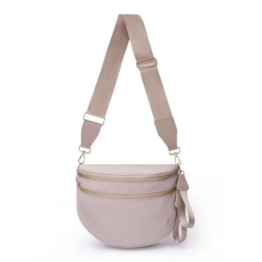 Imagem de Bolsas transversais para mulheres, pochete espaçosa de nylon, pochete quadriculada grande crescente, Lisa - Blush