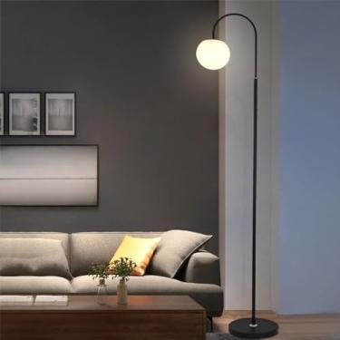 Imagem de Luminária de chão minimalista nórdica com cúpula esférica de acrílico branco, luminária de canto decorativa vertical, luminária alta para leitura em ambientes internos, proteção para os olho