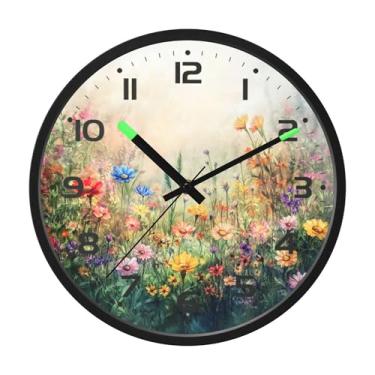 Imagem de SEHANY Herb Wildflower Relógio de parede silencioso sem tique-taque relógio redondo operado por bateria 30 cm controle de som luz noturna relógios de parede para sala de estar, cozinha, quarto