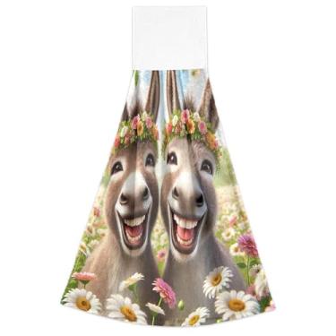 Imagem de Joisal Animais engraçados toalhas de cozinha de mão de burros fofos com laço para pendurar conjunto de 2 toalhas de chá de forno ultra absorventes, decoração de banheiro de cozinha fofa 18,2 x 14