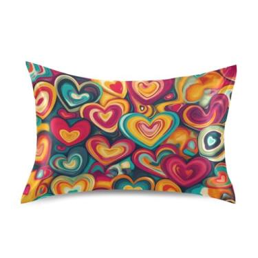 Imagem de Blueangle Fronha de cetim refrescante para cabelo e pele, capa de almofada de corações coloridos, tamanho padrão 51 x 66 cm com fecho de envelope (18)