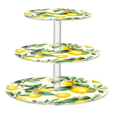 Imagem de Suporte de cupcake com 3 camadas de folhas verdes e limões amarelos para festa, copo de acrílico, torre de bolo, bandejas de servir para festas, sobremesas, decoração de mesa de flores, chá de bebê