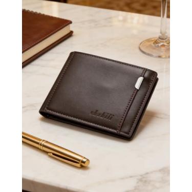 Imagem de Carteira masculina dobrável de couro curta, carteira casual durável (marrom escuro)