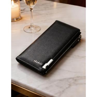 Imagem de Carteira longa com zíper lateral para homens, bolsa de couro com vários compartimentos para cartões e grande capacidade, organizador casual com bloqueio de RFID com bolso para moedas (preto)