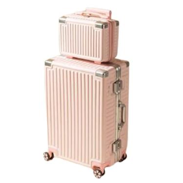 Imagem de Mala de mão sem zíper, moldura de alumínio, capa rígida com trava de senha e bolsa de cosméticos (rosa 66 cm), rosa, 66 cm, Rosa, 26in