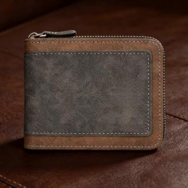 Imagem de Carteira masculina preta preta de couro liso de grão fosco de grande capacidade, design de zíper longo preto comercial com couro liso de grão fosco e espaço de grande capacidade