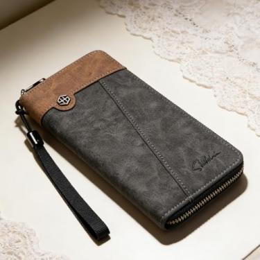 Imagem de Carteira masculina moderna preta de microfibra brilhante resistente à água, design curto preto moderno com fivela, microfibra brilhante e revestimento protetor resistente à água