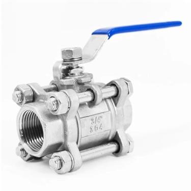 Imagem de Válvula esférica de três peças de aço inoxidável com portas completas de 1/2 3/4 1 2 polegadas válvula de esfera de alta temperatura rosca interna válvula de interruptor de água 1 peça (DN8, SS201)