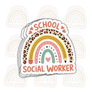 Imagem de Adesivo de vinil de assistente social escolar arco-íris com citação de advocacia para professores, conselheiros, estudantes, laptop, caderno, garrafa de água, fichário, janela de carro, porta de sala