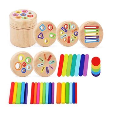 Imagem de KiBcsLic Brinquedo de madeira para por cores, jogo de copos e cilindros para meninos e meninas de 1, 2 3 anos, 6 in 1