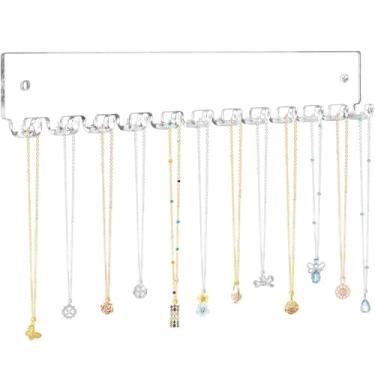Imagem de 1 organizador de joias de acrílico montado na parede, 12 ganchos para pendurar colar e pulseira (transparente)