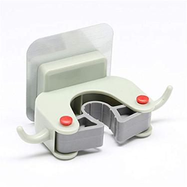 Imagem de Suporte para Mop com Gancho Vassoura Autoadesivo Montado na Parede Organizador de Sem Perfuração ABS Alta Resistência Silicone Cozinha Banheiro Jardim