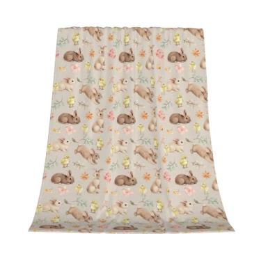 Imagem de Cobertor de Páscoa 102 x 127 cm, cobertor de flanela macia com design floral em aquarela, cobertor de páscoa leve e quente para sofá, cama, decoração aconchegante de Páscoa para primavera