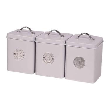 Imagem de Ｂｅｓｇａ Conjunto de 3 recipientes para armazenamento de alimentos, potes de ferro modernos com tampa, organizadores para cozinha, ideal para cafeterias, Style B