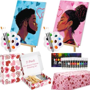 Imagem de Resurhang Kit de pintura em tela pré-desenhada para casais com 15 peças, kit de pintura em tela pré-impressa para festas de aniversário e adultos (casais apaixonados)