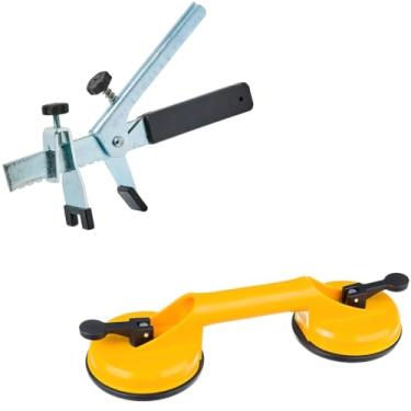 Imagem de Ventosa Dupla Para Vidro Mármore Metal Piso + Nivelador 100 Un + Cunha Plástica 50 Un + Alicate de Aço
