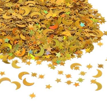 Imagem de 45g Confete de Estrelas Douradas, Lantejoulas Metálicas Brilhantes Formato Estrela e Lua para Artesanato DIY Aniversários Casamentos Chás Bebê Decorações Festivas Mesas Enchimento Envelopes