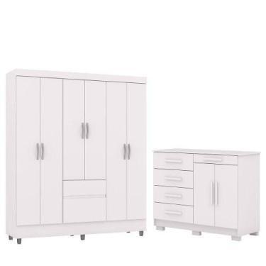 Imagem de Guarda-roupa 6 Portas Ideval Com Cômoda Sapateira Sirios Branco - VILA