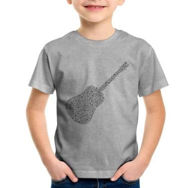 Imagem de Camiseta Infantil Violão Notas Musicais - Foca na Moda, Cinza, 2