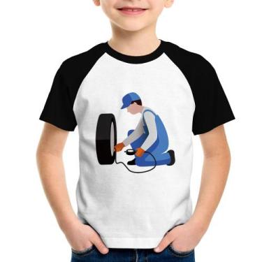 Imagem de Camiseta Raglan Infantil Borracharia - Foca na Moda, Branco, Preto, 14