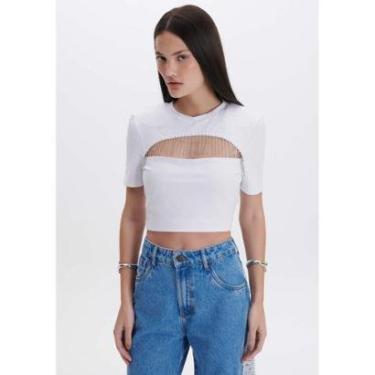 Imagem de T-shirt Baby Look com Ombreiras Strass-Feminino