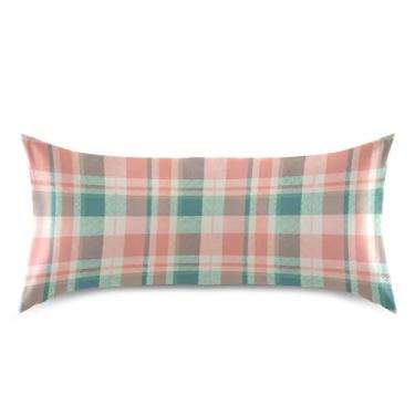 Imagem de Wassud Fronha de cetim tartã laranja turquesa para cabelo e pele fronhas de seda lisa king size respiráveis com fecho de envelope