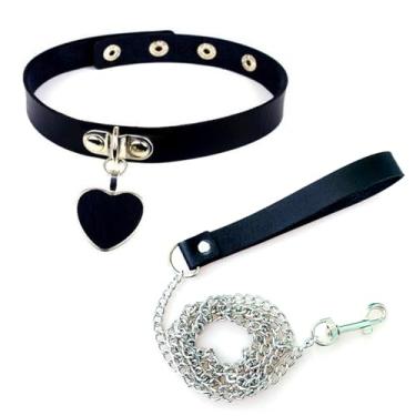 Imagem de KINKIMISTINA Colar com pingente em forma de coração, gola preta, corrente de prata, 89 cm, removível, ajustável